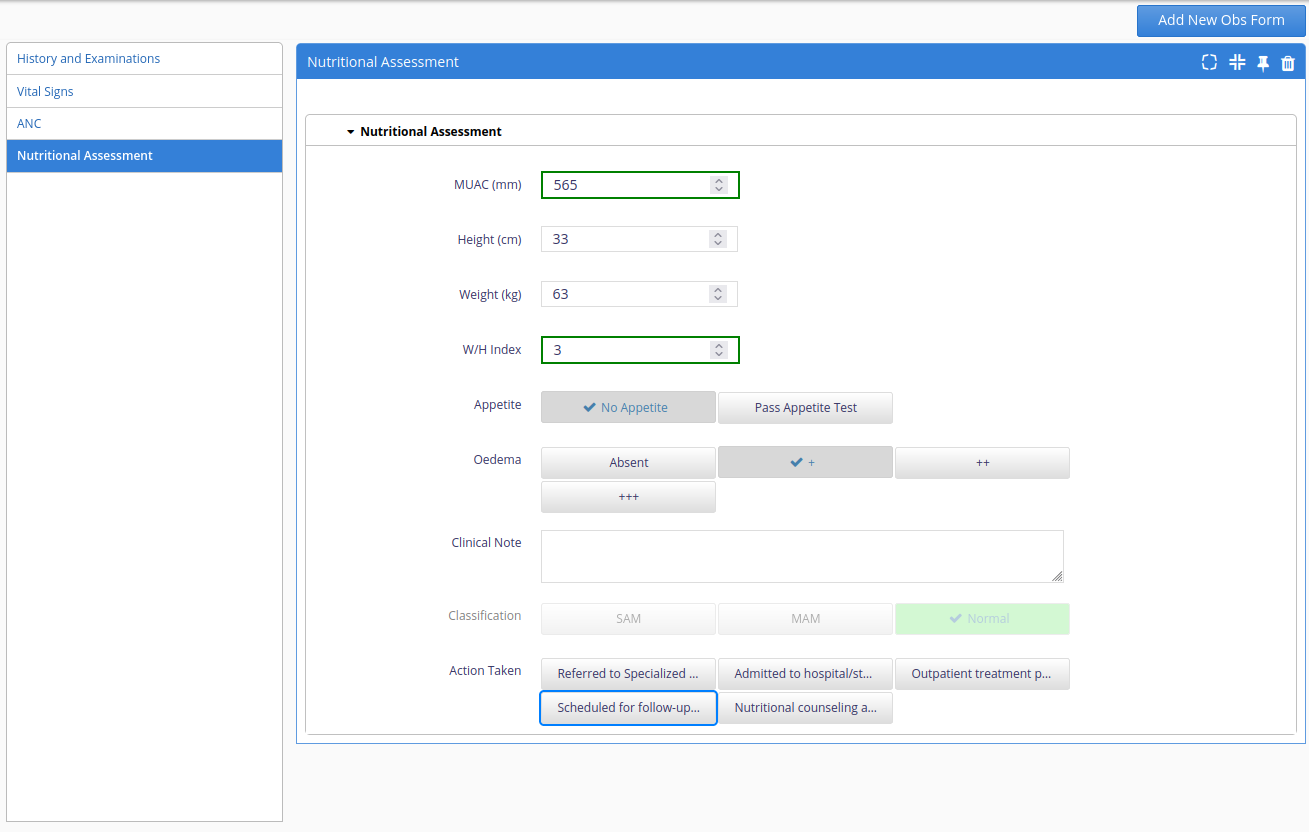 Nutritional Assessment form