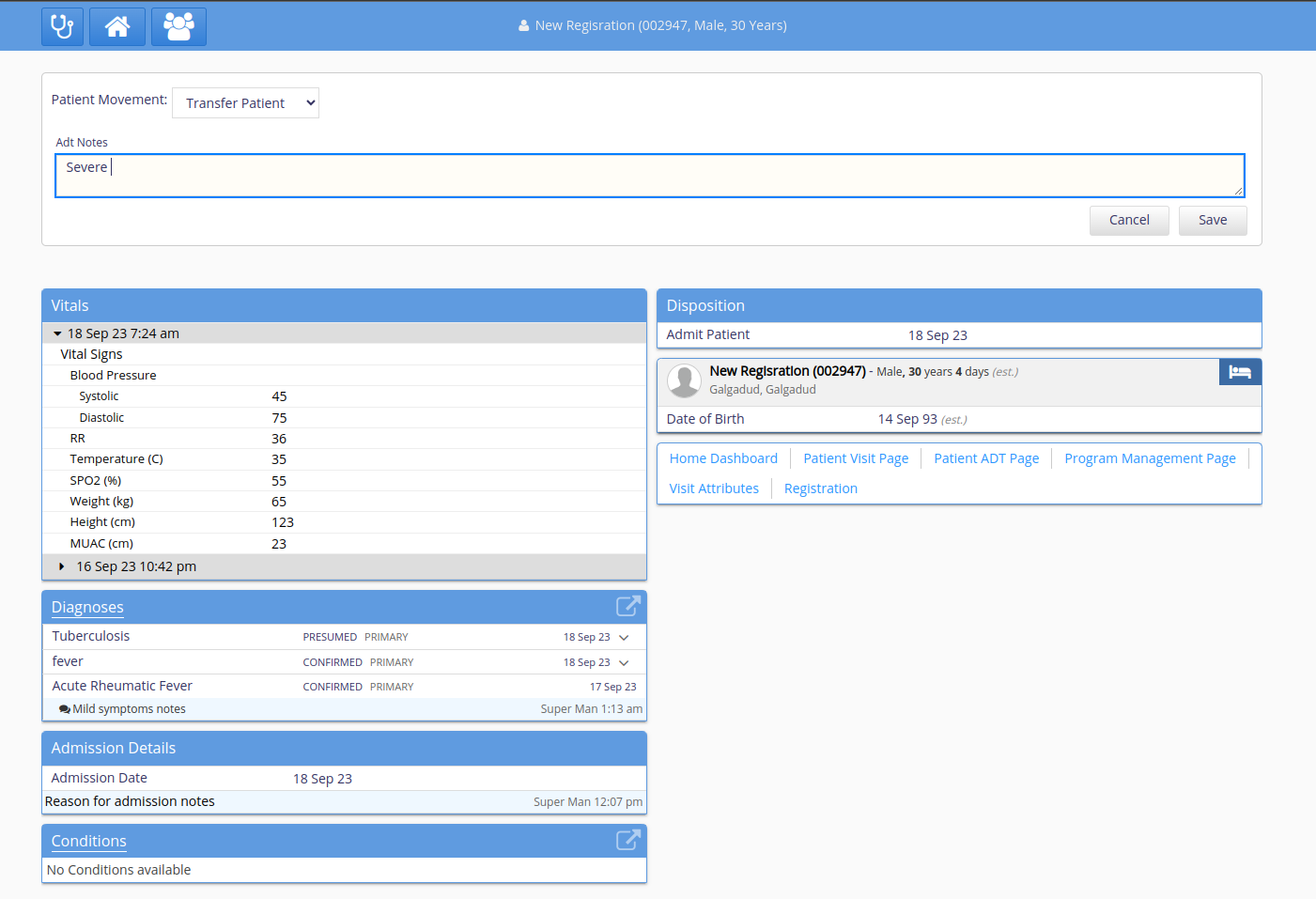 Inpatient Module - Transfer a patient 