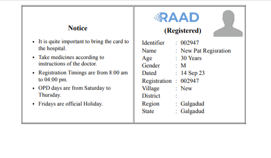 Patient's Registration Card 