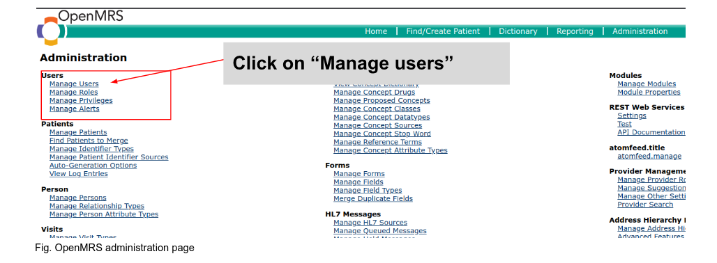 OpenMRS Administration Page 