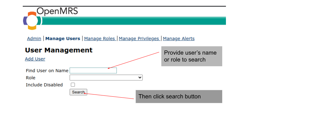 OpenMRS Manage User's Page 