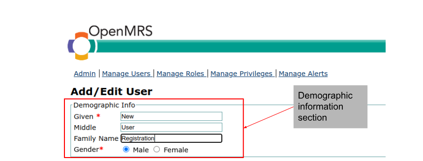 OpenMRS Add User Registration Form 
