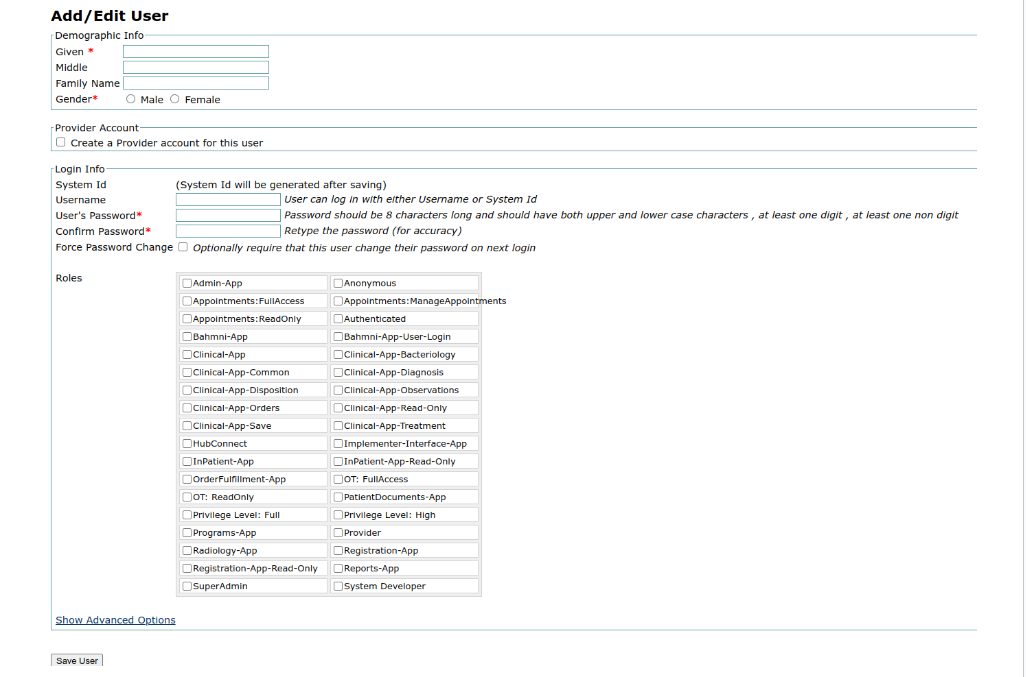 OpenMRS Add User Registration Form 