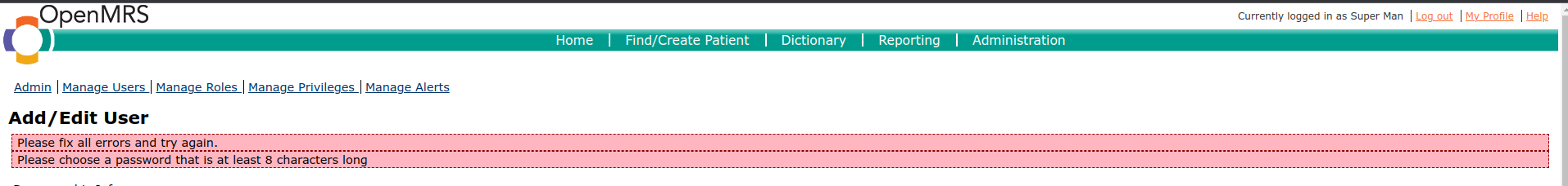 OpenMRS Add User Registration Form 