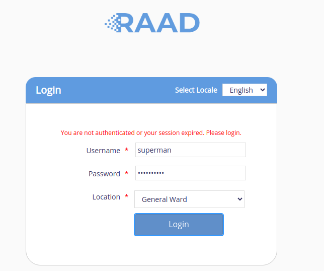 Clinical Service Login Page Error